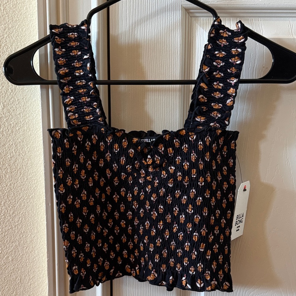 NWT Billabong Sundreamer Black and Orange Patterned Crop Top, XS